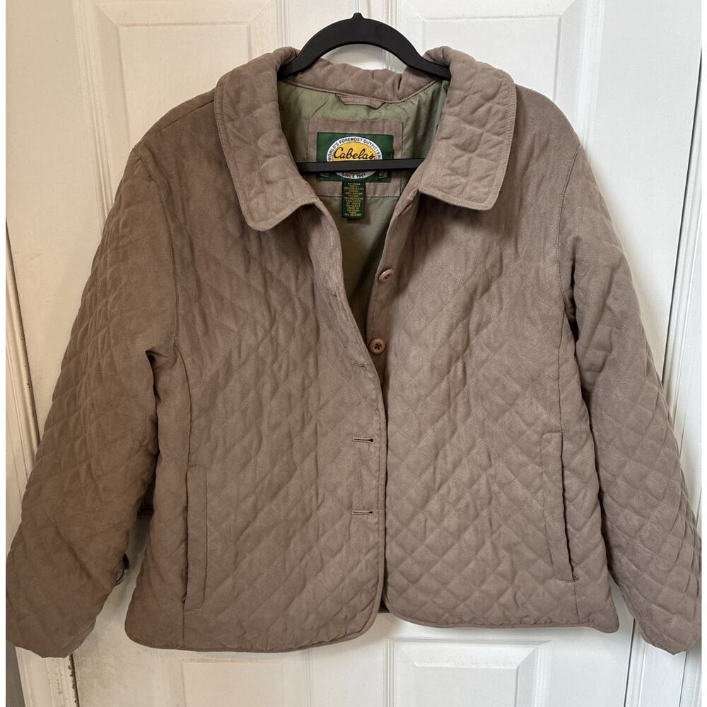 Vintage Cabela’s Quilted Barn Jacket Tan Workwear Chore Coat Womens Large L
